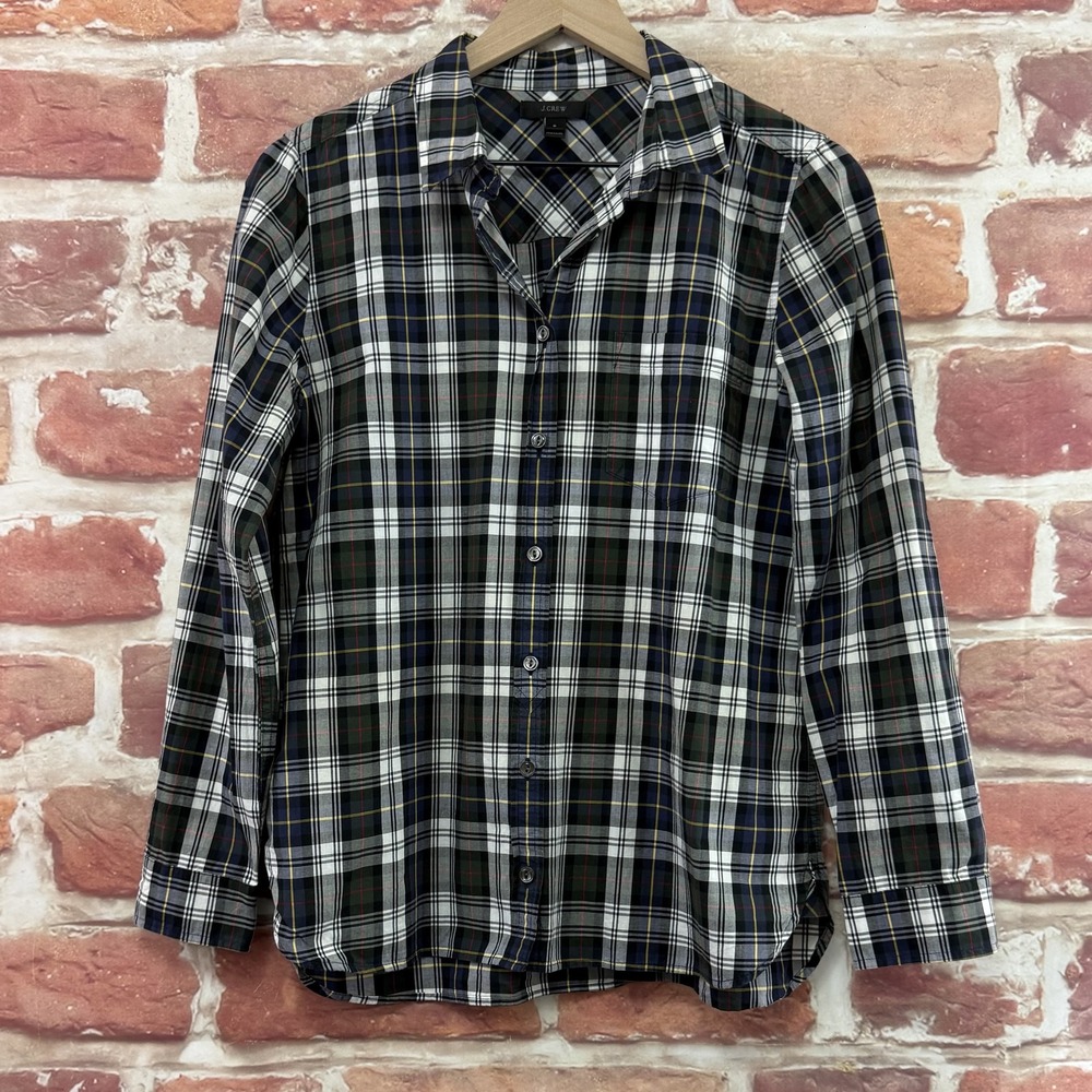 J Crew Top Women's 8 Multicolor Plaid Western Casual Pocketed Button Up Shirt